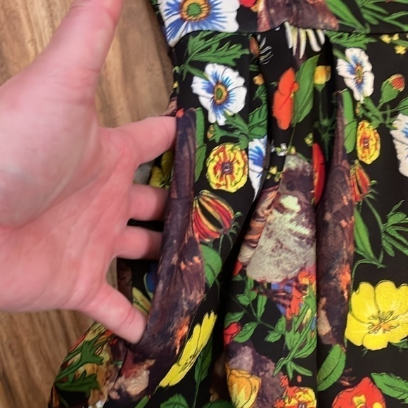 Lularoe women dress Large 14 16 fit flare pockets dark floral bird Amelia black - Picture 4 of 9